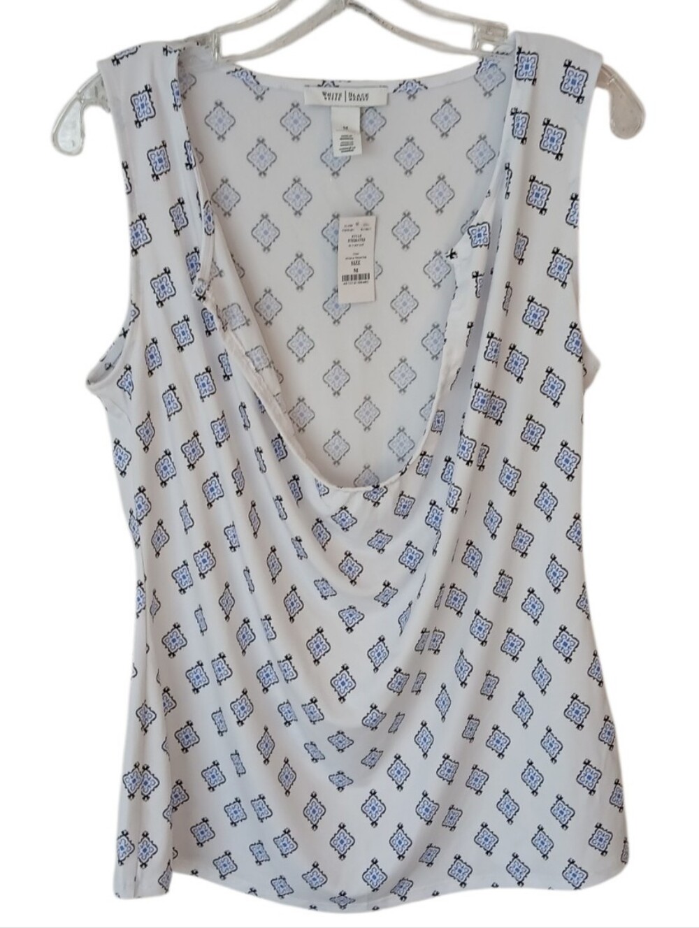 White House Black Market White Sleeveless Cowl Neck Printed Tank Size Medium NWT